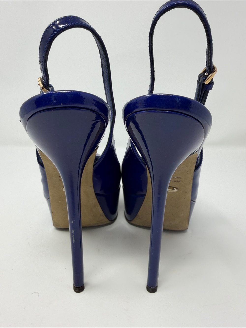 Sergio Rossi Blue Patent Slingback Peep-Toe Heels - Picture 3 of 7